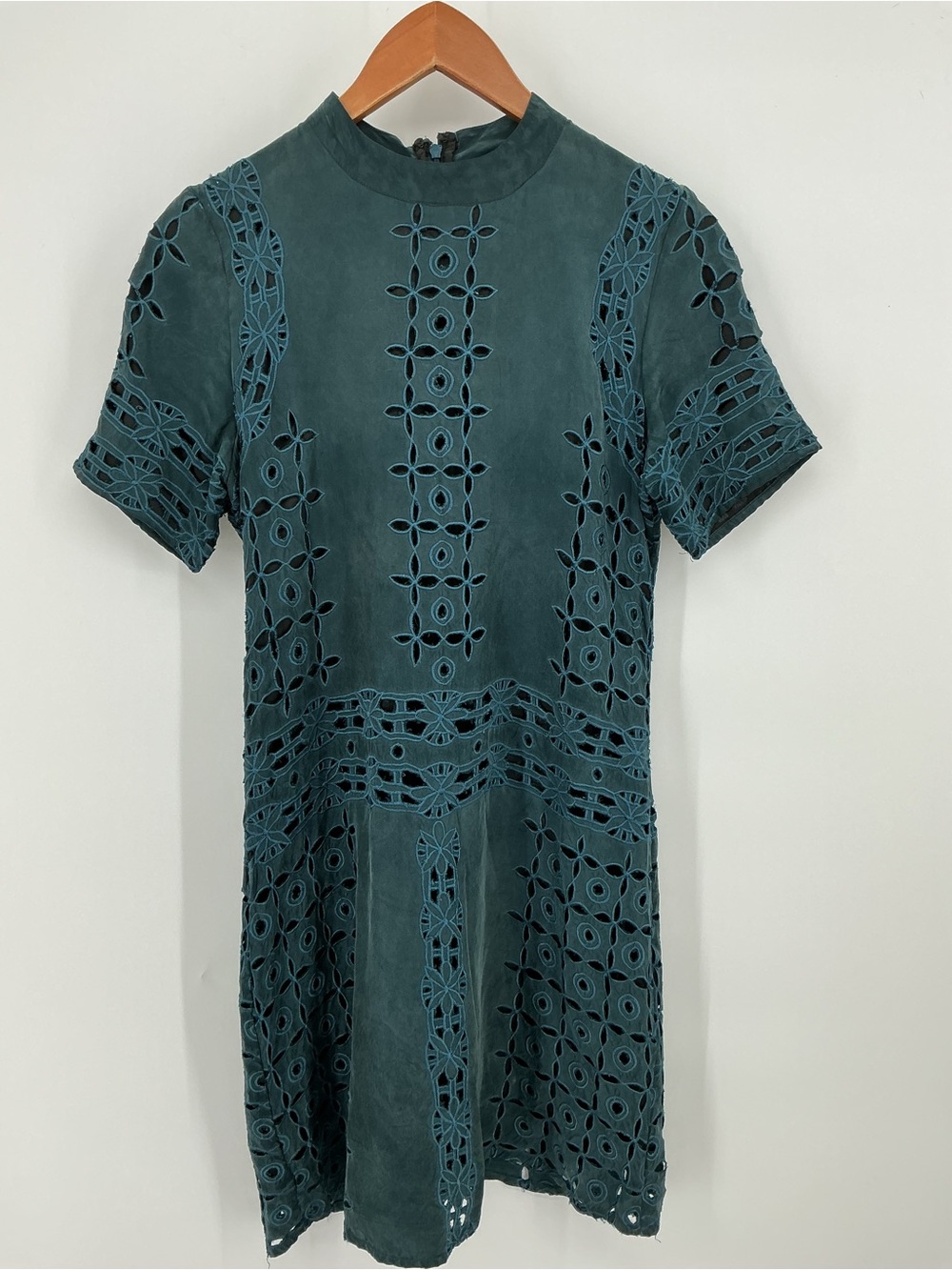 KAS New York x Anthropologie Lizette Cutwork Dress Teal Size 4